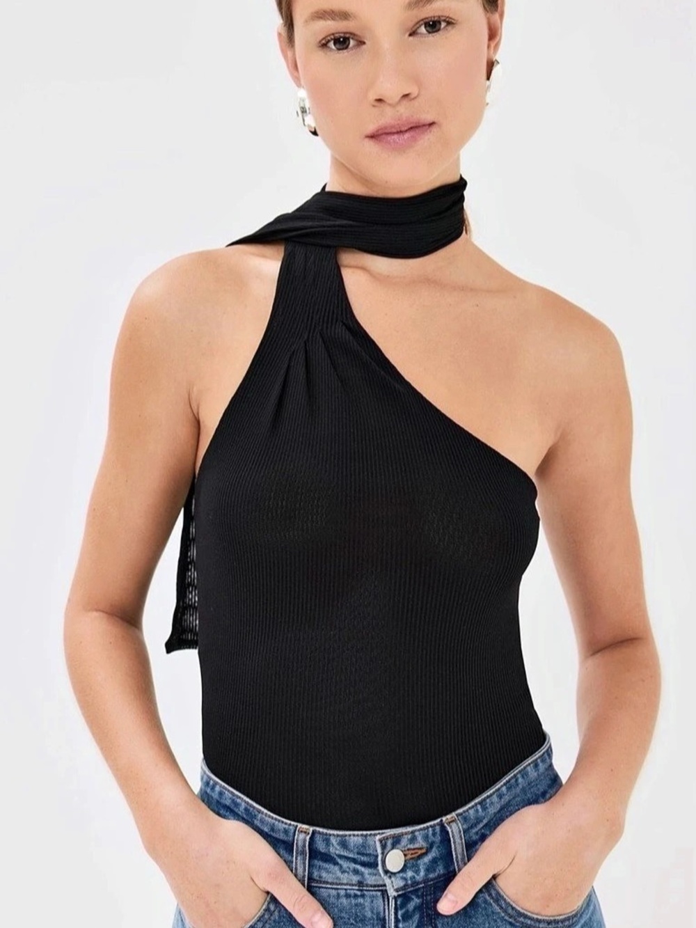 Reformation Black One-Shoulder Bodysuit Size Small Like New